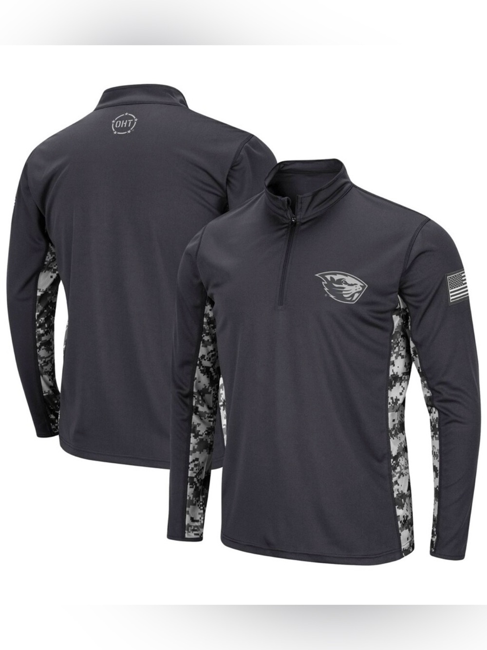 Men's Colosseum Charcoal OSU Oregon Beavers OHT Military Quarter-Zip Pullover -L